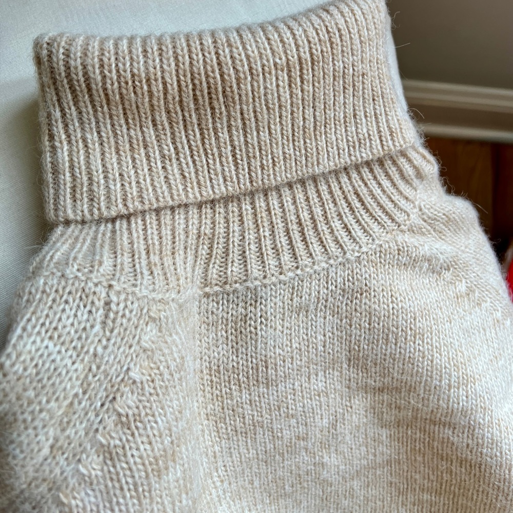 J Crew cropped light sand colored sweater.
